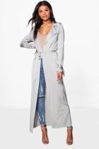 Boohoo Emma Tie Cuff Slinky Maxi Trench Silver