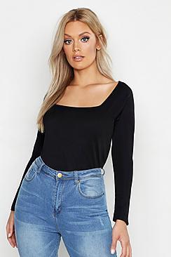 Boohoo Plus Rib Square Neck Fitted Top