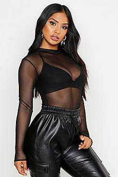 Boohoo Mesh High Neck Top