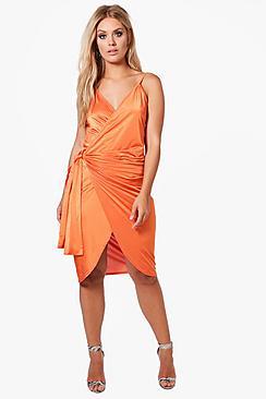 Boohoo Plus Ava Slinky Strappy Knot Wrap Midi Dress