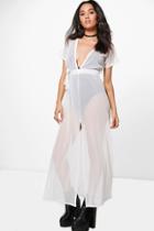 Boohoo Petite Kayla Mesh Plunge Maxi Dress Ivory