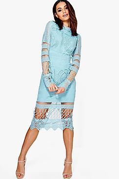 Boohoo Boutique Lace Panelled Midi Dress