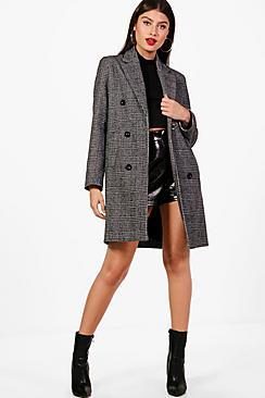 Boohoo Alana Double Breasted Check Coat