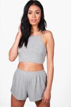 Boohoo Amelia Strappy Crop & Shorts Co-ord Set Silver