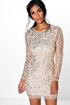 Boohoo Lauren Sequin Long Sleeved Bodycon Dress