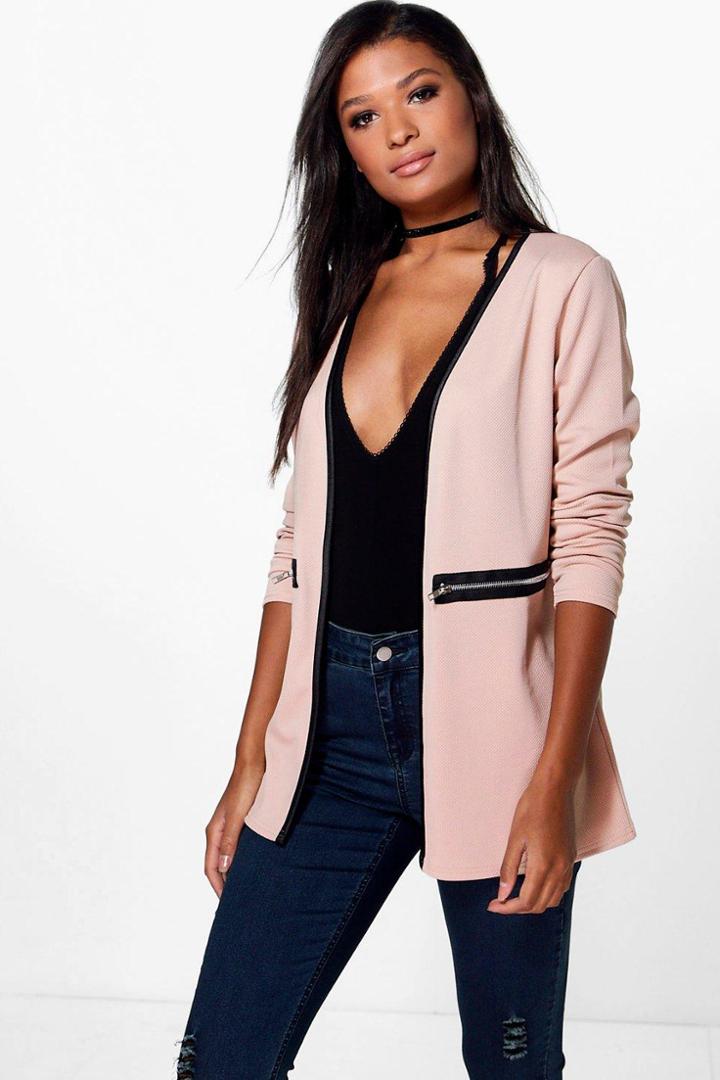 Boohoo Phoebe Zip Waffle Jacket Camel