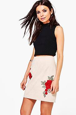 Boohoo Arizona Rose Applique Cord A Line Skirt