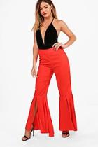 Boohoo Petite Charlotte Dipped Hem Flared Woven Trousers