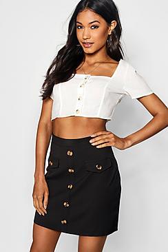 Boohoo Niamh Woven Button Front A Line Mini Skirt
