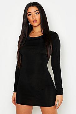 Boohoo Textured Slinky Cowl Neck Bodycon Dress