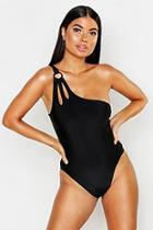 Boohoo Petite O-ring Cut Out One Shoulder Swimsuit