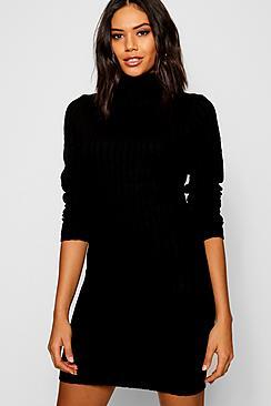 Boohoo Longline Rib Knit Roll Neck Tunic