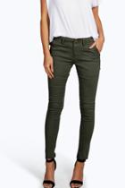 Boohoo Jessica Cropped Low Rise Utility Skinny Jeans Khaki