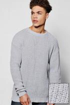 Boohoo Oversized Fisherman Knit Jumper With Slouchy Sleeves Grey