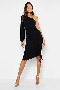 Boohoo Tall Slinky One Shoulder Ruched Midi Dress