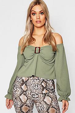 Boohoo Plus Buckle Sweetheart Neck Top