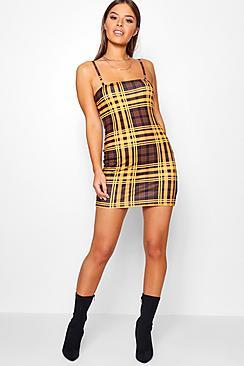Boohoo Petite Tilly Check Square Neck Dress