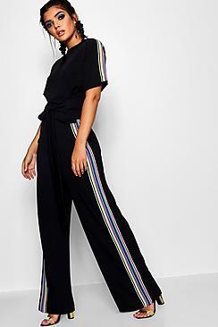 Boohoo Kelly Tie T-shirt And Rainbow Stripe Co-ord