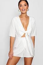 Boohoo Petite Knot Front Plunge Playsuit