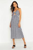 Boohoo Tall Tie Front Gingham Skater Dress