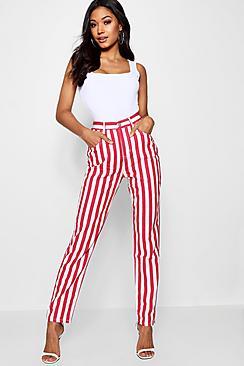 Boohoo Red Stripe Mom Jean