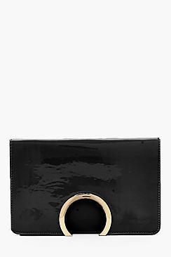 Boohoo Metal Circle Patent And Pu Mix Clutch
