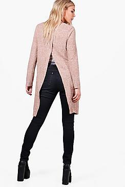 Boohoo Eliza Split Back Rib Knit Cardigan