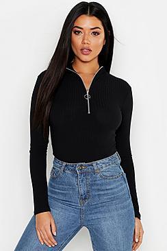 Boohoo Washed Pastel Ribbed Zip Detail Top