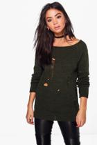 Boohoo Maria Ladder Knit Jumper Khaki