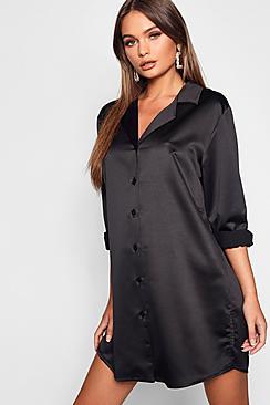 Boohoo Luxe Satin Oversized Shirt Dress
