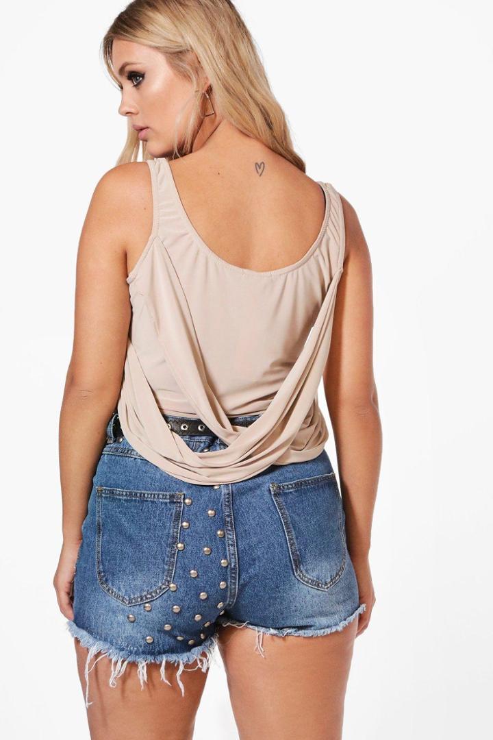 Boohoo Plus Verity Wrap Back Top Stone