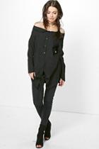 Boohoo Grace Off The Shoulder Collar Shirt Black