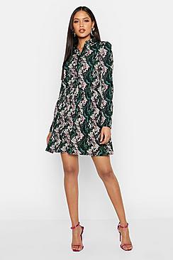 Boohoo Tall Snake Print Shirt Dress