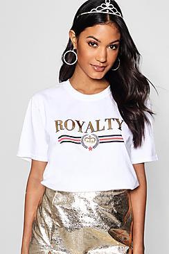 Boohoo Joanna Royalty Foil Print Slogan Tee