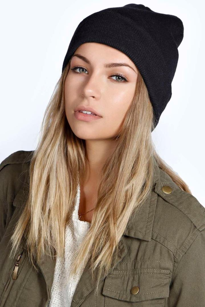 Boohoo Sally Slouch Boyfriend Beanie Black