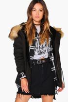 Boohoo Boutique Alice Faux Fur Lined Hooded Parka Black