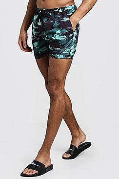 Boohoo Digital Camo Print Mid Length Swim Short