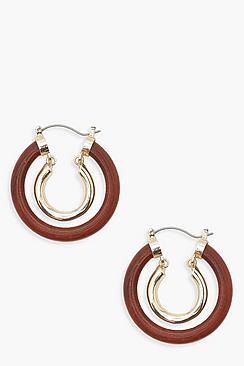 Boohoo Wood & Gold Contrast Hoops