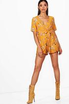 Boohoo Julia Kimono Wrap Front Tie Belt Playsuit
