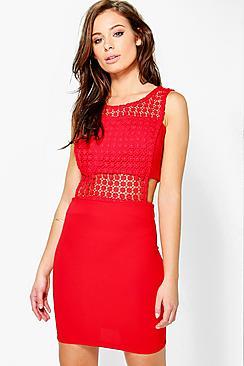 Boohoo Taja Lace Bodycon Tab Side Dress