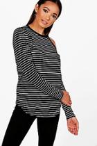 Boohoo Sally Stripe Cold Shoulder T-shirt