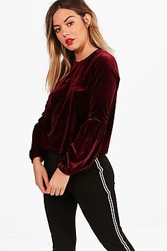 Boohoo Petite Jess Volume Sleeve Velvet Box Top