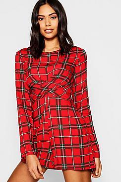 Boohoo Tartan Twist Front Playsuit