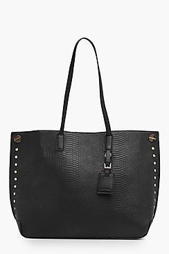 Boohoo Natalie Snake Effect Studded Shopper Bag