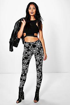 Boohoo Halloween Mireya Cobweb Print Leggings