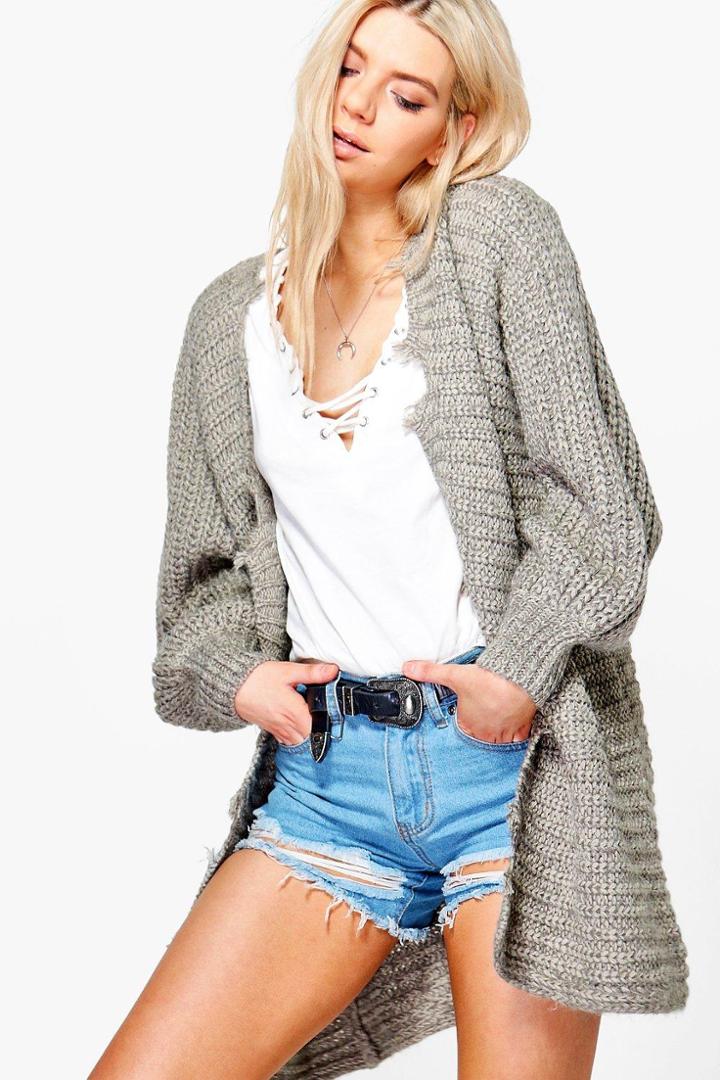 Boohoo Grace Distressed Hem Cardigan Grey