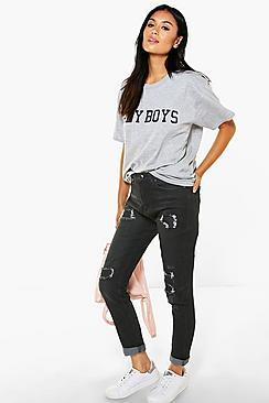 Boohoo Aylin 5 Pocket High Rise Rip+repair Skinny Jeans