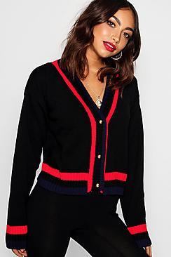 Boohoo Button Up Crop Sports Stripe Cardigan