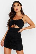 Boohoo Strappy Rouche Front Cut Out Bodycon Dress