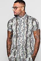 Boohoo Snake Skin Print Short Sleeve Satin Shirt Co-ord